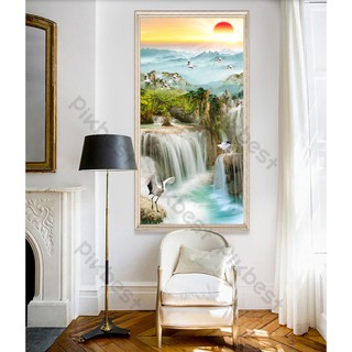 Tranh dán tường Phong cảnh thác nước, Tranh 3D dán tường hiện đại (tích hợp sẵn keo), MS 1090472