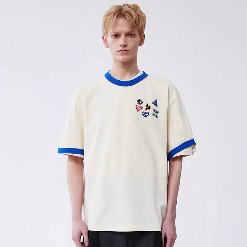 Áo Thun Tay Ngắn Cổ Tròn Thêu Họa Tiết Màu Sắc Tương Phản Thời Trang Mùa Hè Cho Nữ