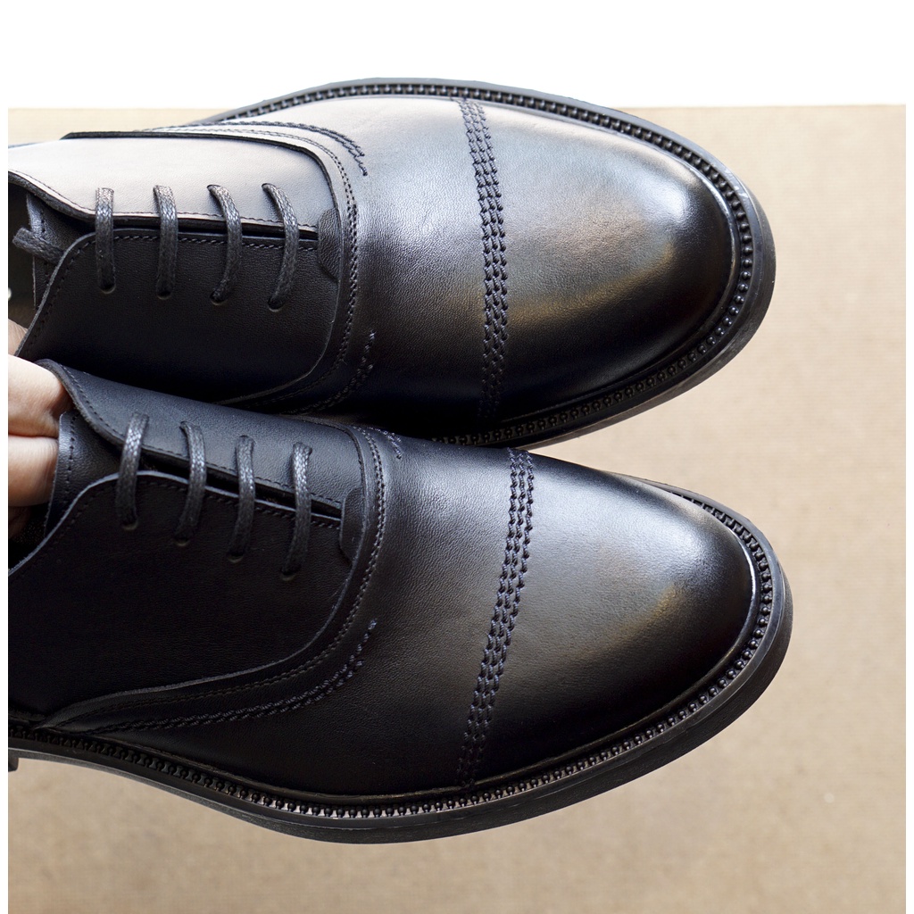 Giày nam công sở OXFORD full đen  có thêm màu nâu đế cao su đúc cao 4,5cm da bò thật