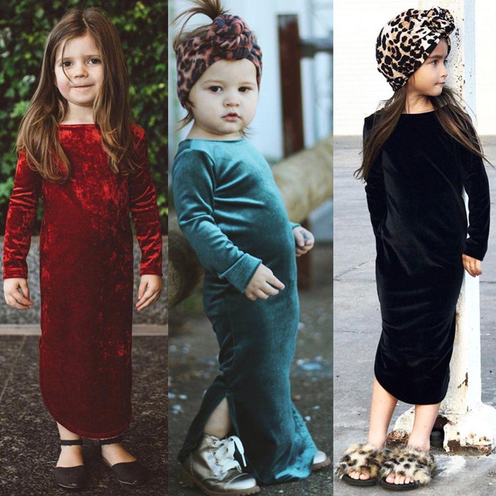 SUSANS Đầm Nhung DàI Tay MàU Trơn Cho Bé GáI