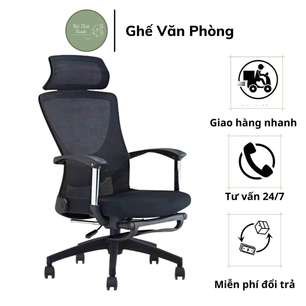 Ghế văn phòng lưng lưới điều chỉnh độ cao có tựa lưng tựa đầu, ghế ngồi làm việc, chơi game, thư giãn GHP052