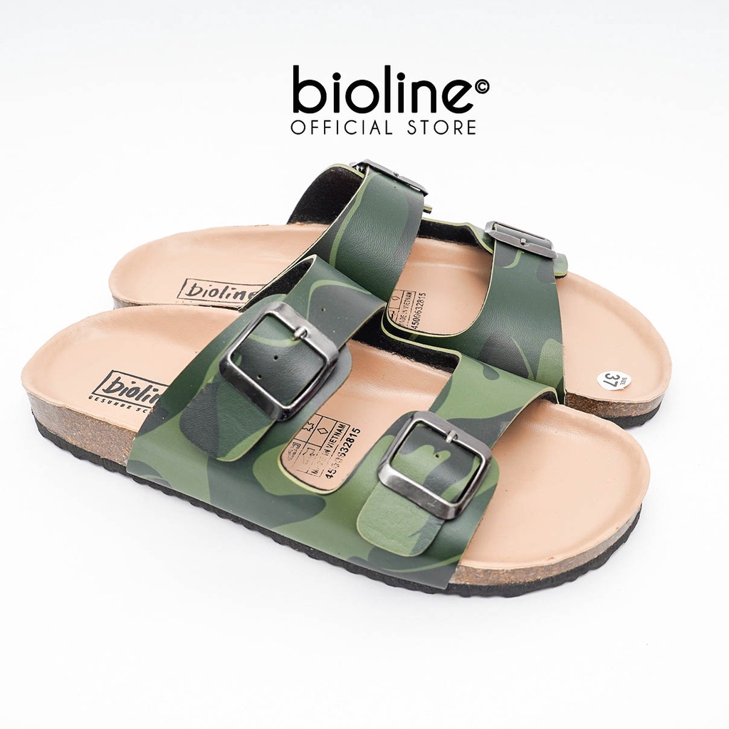 R01-Dép đế  trấu ARMY BIRKEN da PU chống nước cao cấp màu rằn ri quân đội, dép quai ngang 2 khóa,  chính hãng BIOLINE