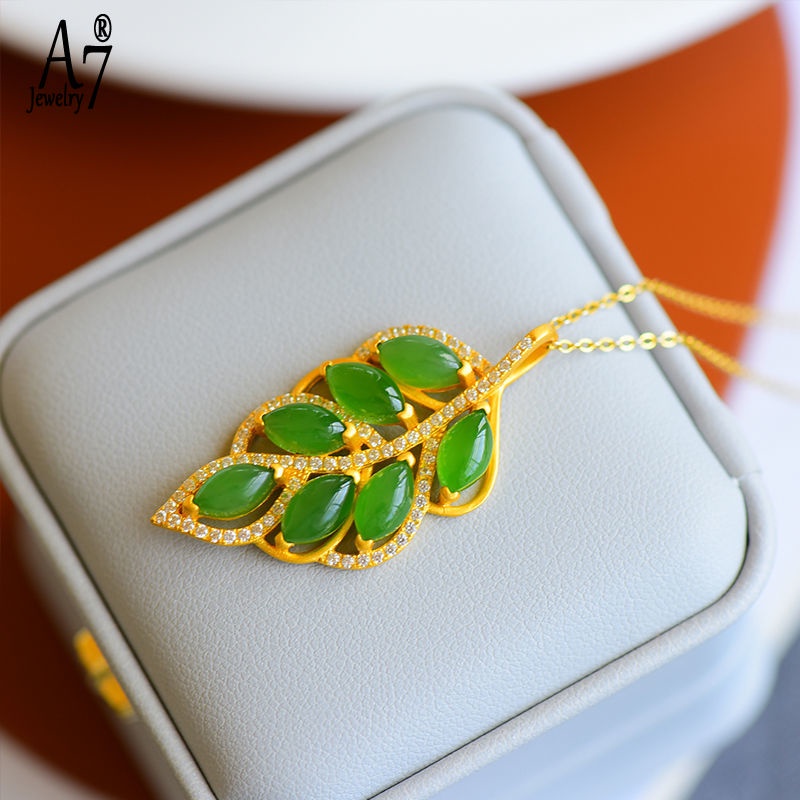 Vòng cổ Bạc S925 Mặt Đá Mã Não Xanh Lá Chống Thấm Nước Lên Màu Nhanh