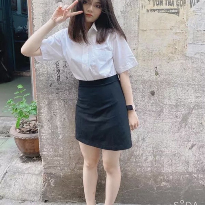 Áo sơ mi học sinh nữ trắng tay NGẮN DÀI hàng tiêu chuẩn cấp 1 2 và 3 vải kate tốt vạc bầu FF95E