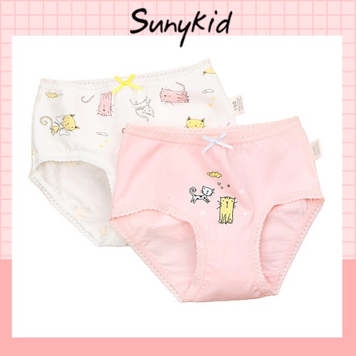 Combo 2 Quần lót bé gái - quần chíp tam giác viền ren trẻ em cotton HC503  kháng khuẩn Sunykid  cho bé từ 3-17 tuổi