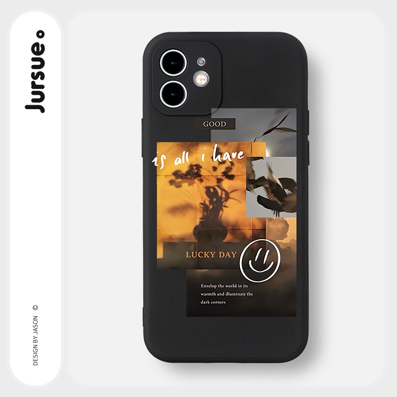 Ốp lưng JURSUE mềm chống bẩn hình đen đáng yêu cho iPhone 13 12 11 Pro Max SE 2020 X XR XS 8 7 ip 6S 6 Plus Y2042