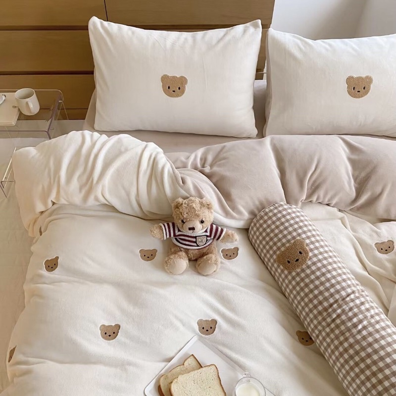 SET NHUNG TEDDY ĐỦ 2 TONE MÀU KEM & NÂU
