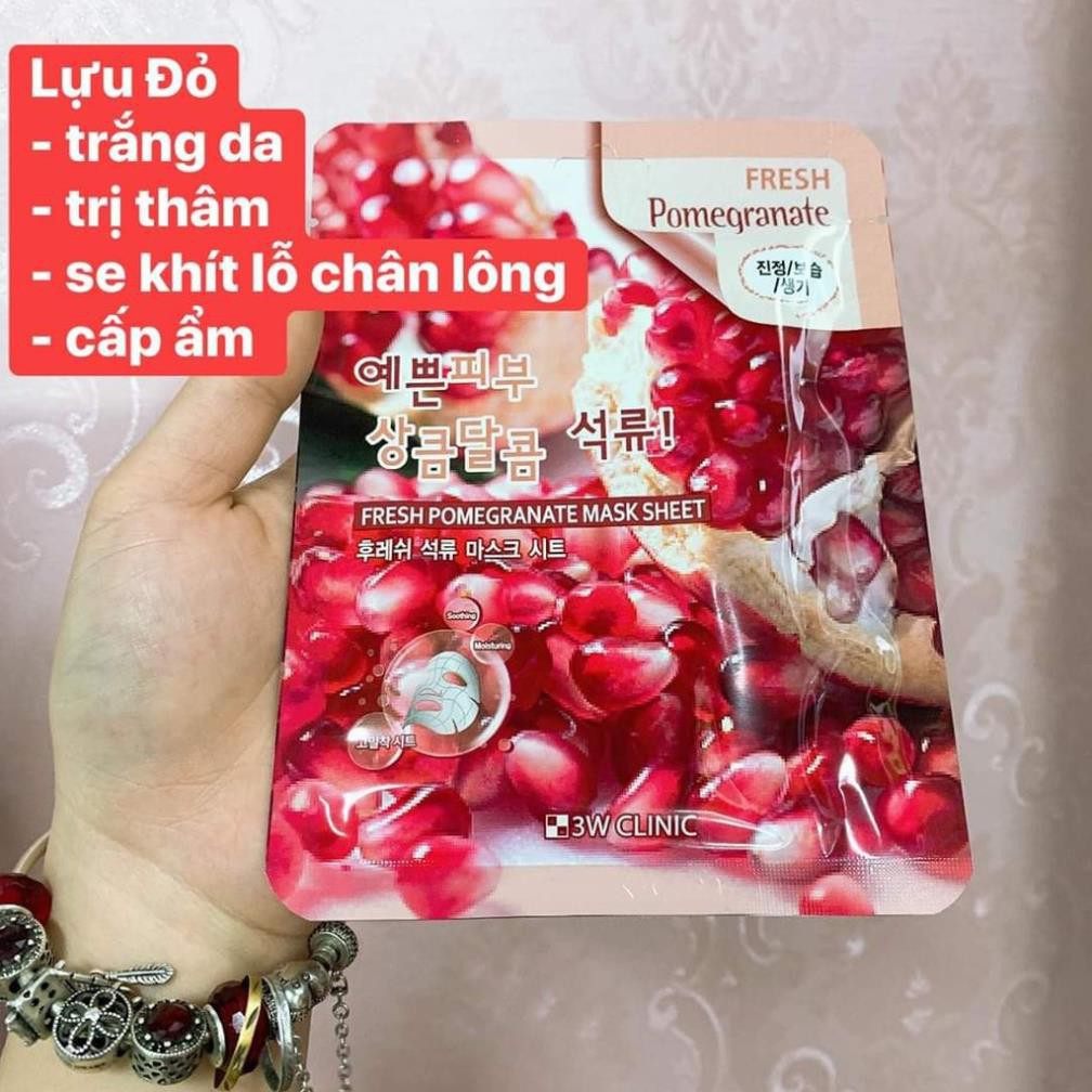[Lẻ Miếng] Mặt nạ giấy Lựu đỏ dưỡng trắng da dưỡng ẩm mờ thâm nám chiết xuất từ Lựu Đỏ 3W Clinic Hàn Quốc 23ml