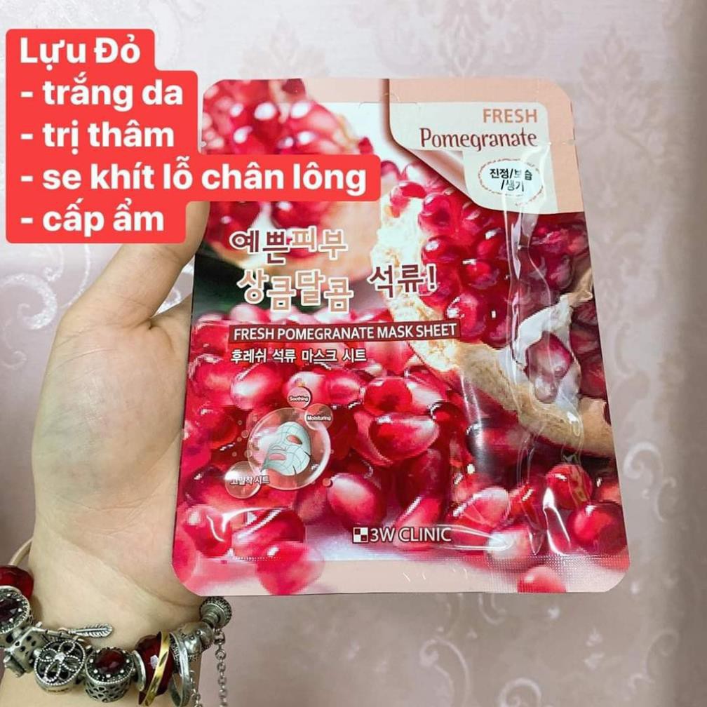 [Đắp là Phê - Chính Hãng 100%] Miếng mặt nạ giấy -Mặt nạ dưỡng da chiết xuất từ Lựu Đỏ 3W Clinic Hàn Quốc 23ml