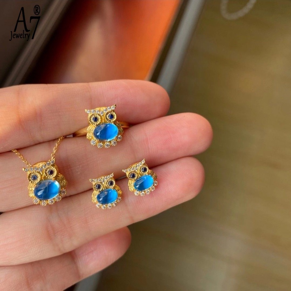 Vòng cổ Bạc Mặt Hình Cú Mèo Đính Đá Topaz Dễ Thương