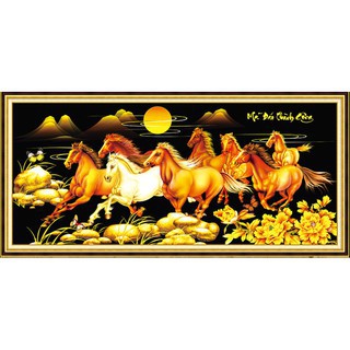 Tranh đính đá ngựa nền đen cỡ lớn MÃ ĐÁO THÀNH CÔNG. KT: 130x60cm