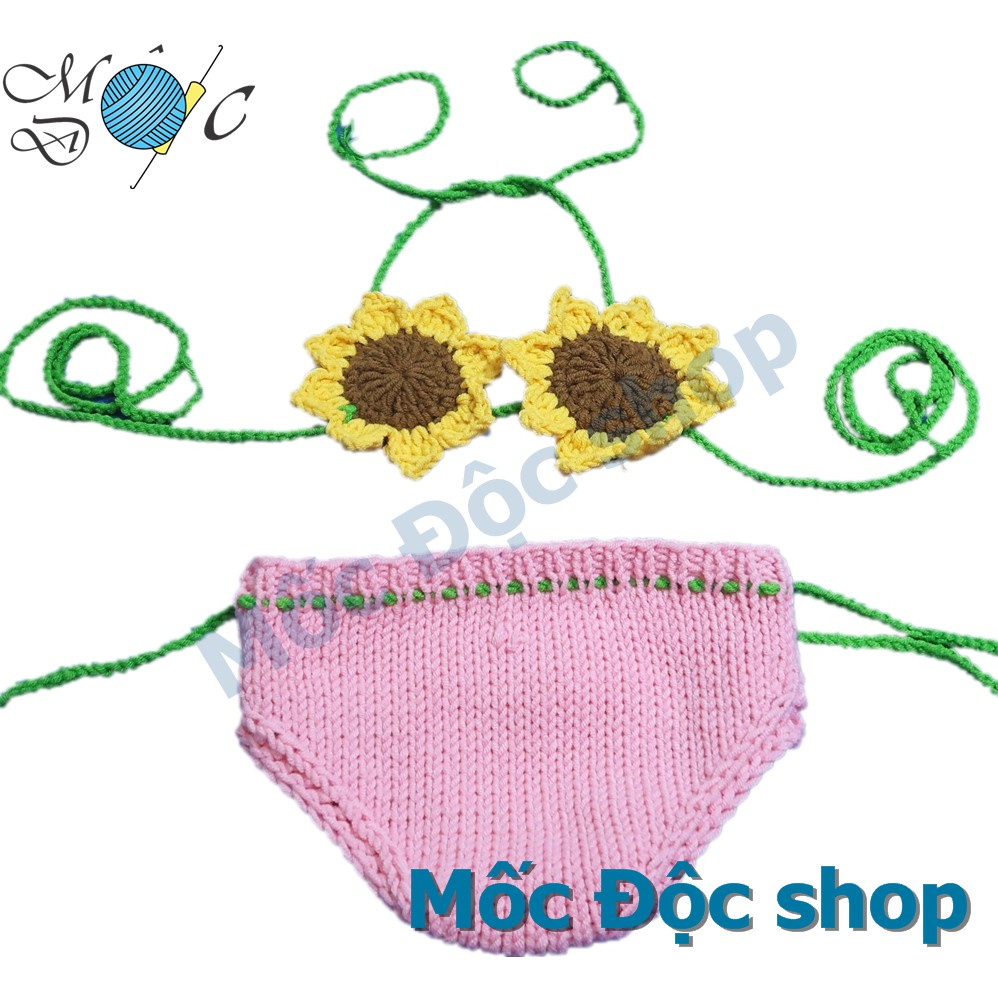 Bikini len cho bé [kiểu hoa hướng dương, tặng kèm túi tỏi] đồ bơi len handmade cho bé gái đi biển chụp hình