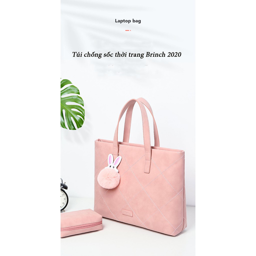 Túi chống sốc Laptop Macbook Brich da quai xách đáng yêu 2020 (tặng con thỏ)