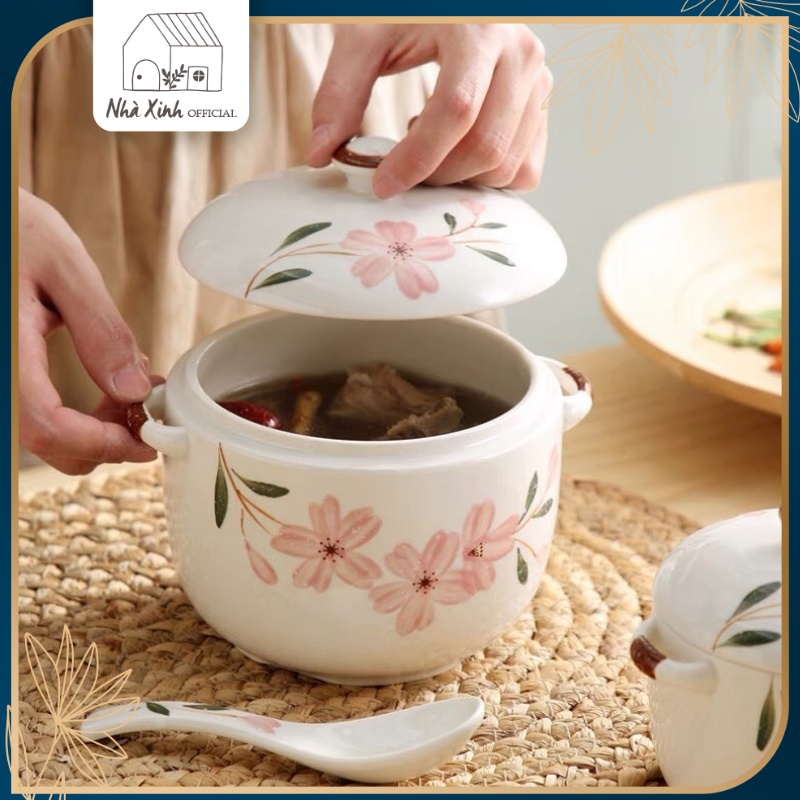 Thố chưng yến sakura, nồi chưng yến, nồi hầm cách thủy phong cách Nhật 5.6