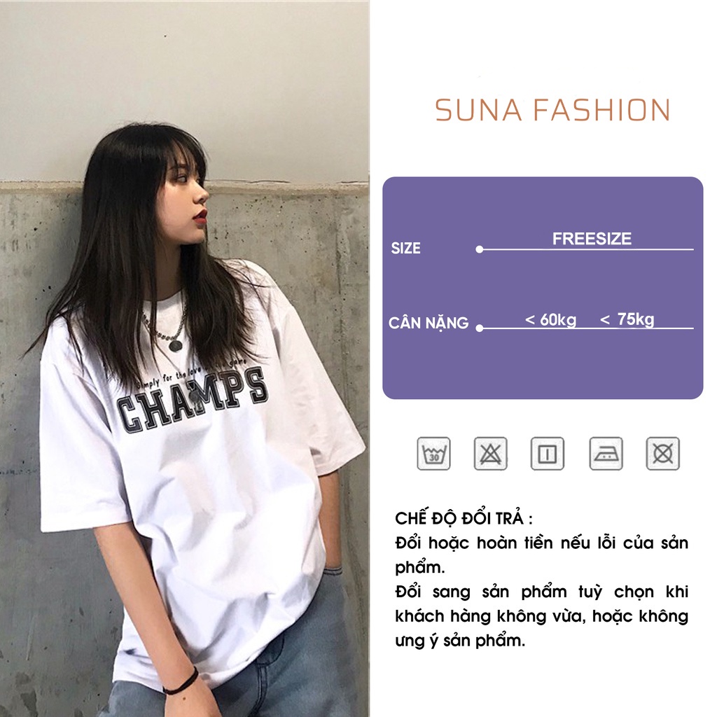 Áo phông nữ form rộng tay lỡ giấu quần, Áo thun nữ form rộng SUNA FASHION không bám lông từ 50 - 75kg