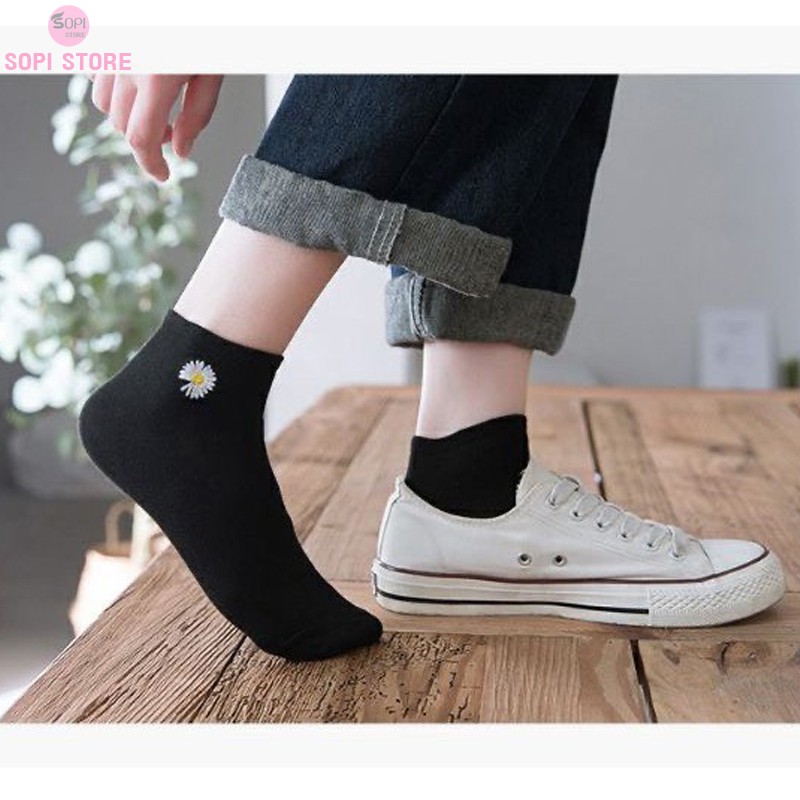 Tất nữ cổ ngắn hoa cúc hoạ mi dễ thương, vớ nữ cổ ngắn cute đi giày thể thao siêu cool Sopi Store T2