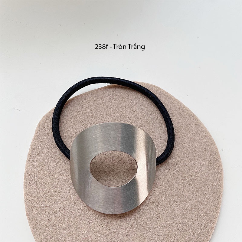 (0238) Dây Chun Buộc Tóc Đính Kim Loại Hình Học Hàn Quốc Thanh Lịch