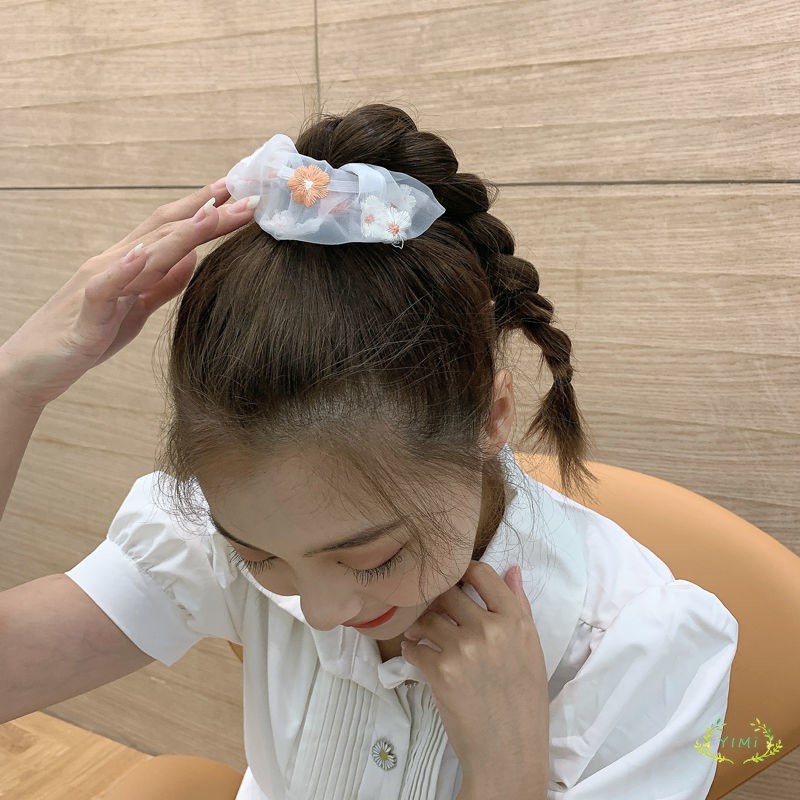 Dây buộc tóc co dãn trang trí họa tiết hoa vải xinh xắn cho nữ