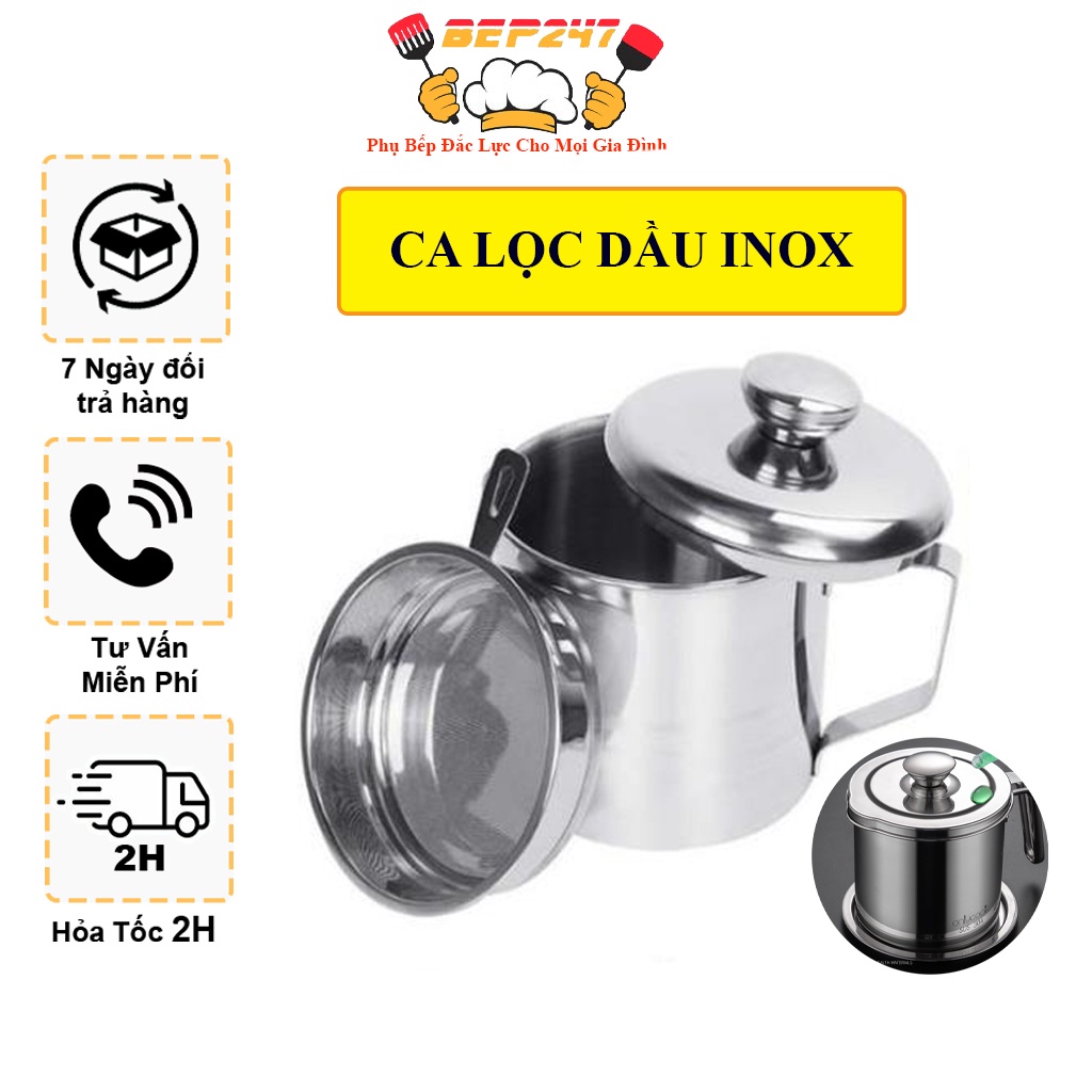 Ca Lọc Dầu Inox 304 Không Thấm Lọc Dầu Cực Trong ,Không Để Lại Cặn,Nguyên Chất Dầu Không Đen