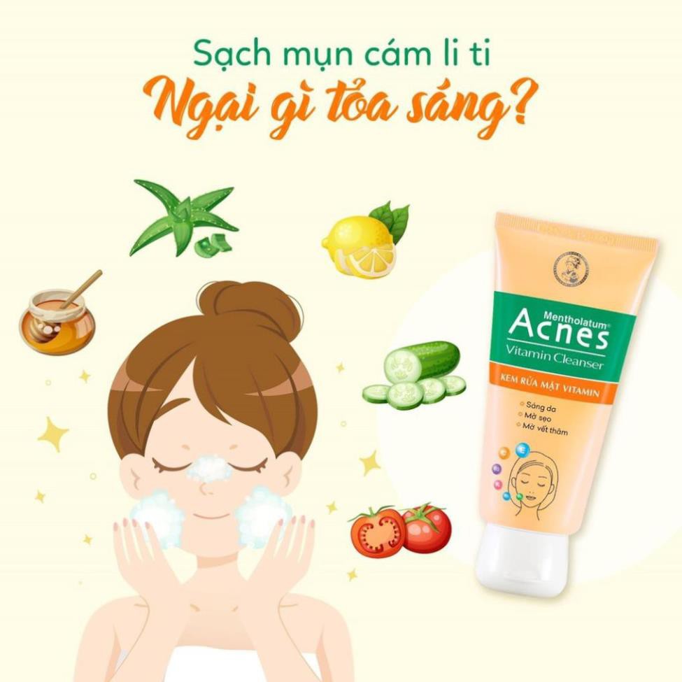 Kem Rửa Mặt Sáng Da, Mờ Sẹo Và Vết Thâm Vitamin Acnes Vitamin Cleanser 100g (Vàng)