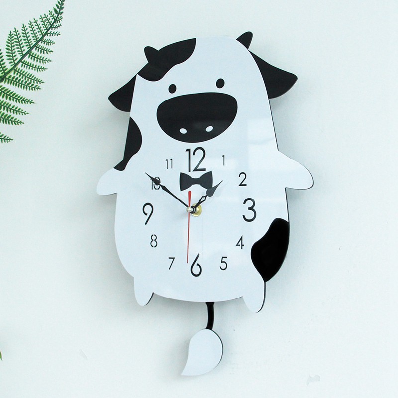 [On Sale]Cartoon Swing Kids Wall Clock ern Design Home Decor Pendulum Watch Creative Animal Decorative Clocks For Walls Red