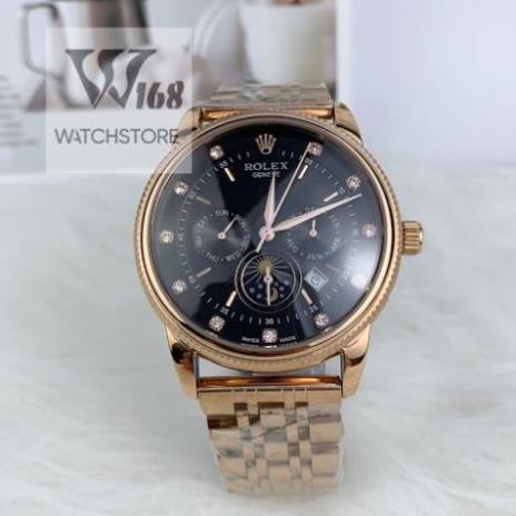 Đồng hồ Nam Rolex đồng hồ cơ Automatic máy nhật mẫu 6mặt đen viền vàng đính đá size 40mm-41mm