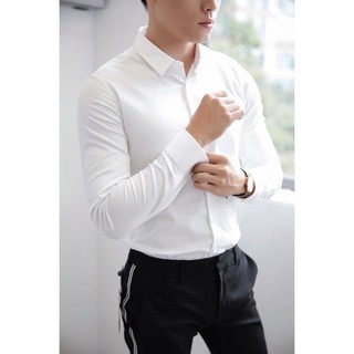 Áo Sơ mi nam trắng tay dài cao cấp chất liệu cotton chống nhăn ( quynhduongshop )