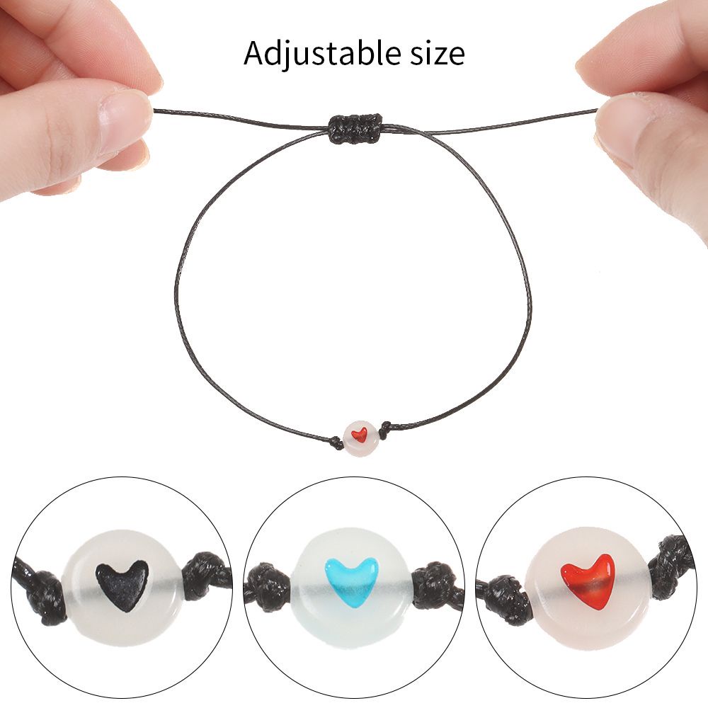 【kifli】Set 2 vòng tay dây bện mặt hình trái tim dạ quang thời trang cho cặp đôi