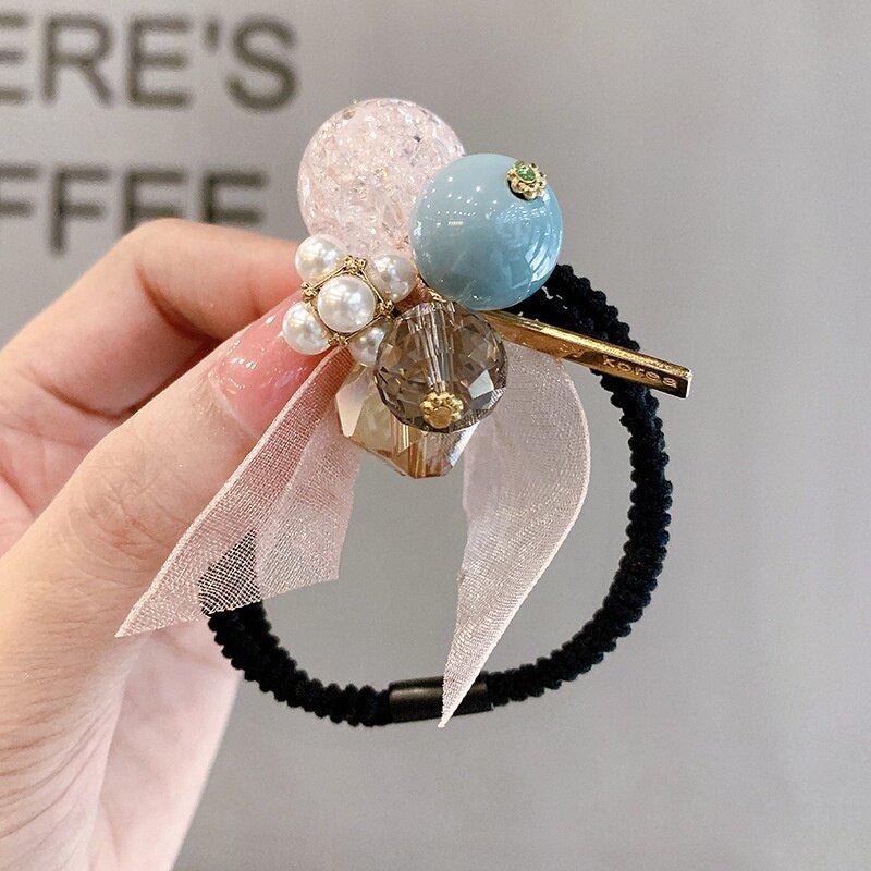 Dây Cột Tóc Bóng Nơ Ngọc Trai Nhân Tạo Dễ Thương Phụ Kiện Tóc Cho Nữ