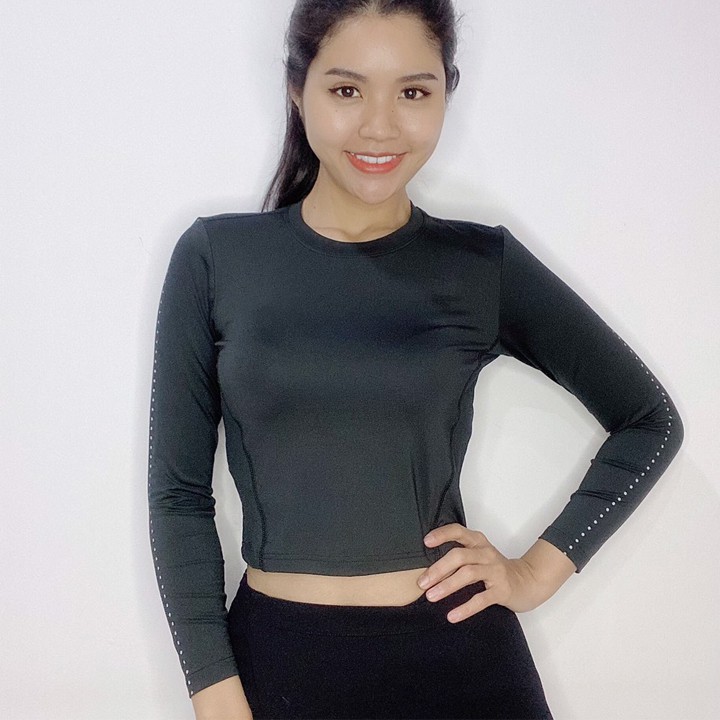 Áo croptop tay dài thể thao cho nữ, chất thun 4 chiều, phù hợp tập Gym, Yoga, đi bơi