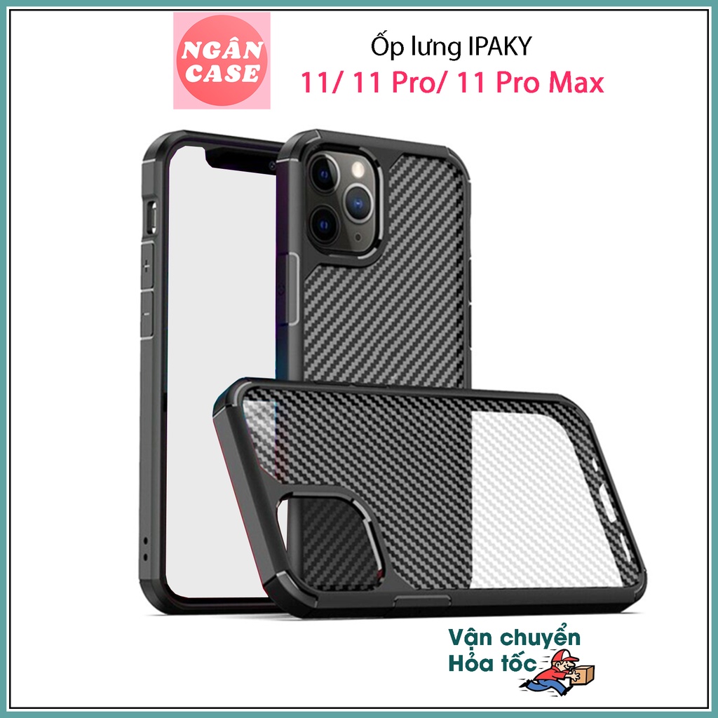 Ốp lưng IPAKY iPhone 11 / 11 Pro / 11 Pro Max - Mặt lưng CARBON TRONG chống bám vân tay