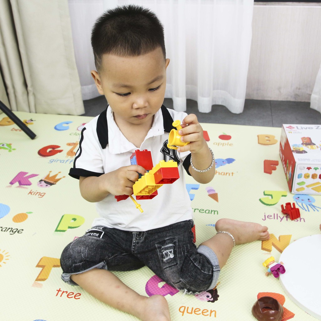 Bộ đồ chơi lắp ghép, ghép hình smoneo duplo Nông trại hạnh phúc 48 chi tiết Toyhouse 55006