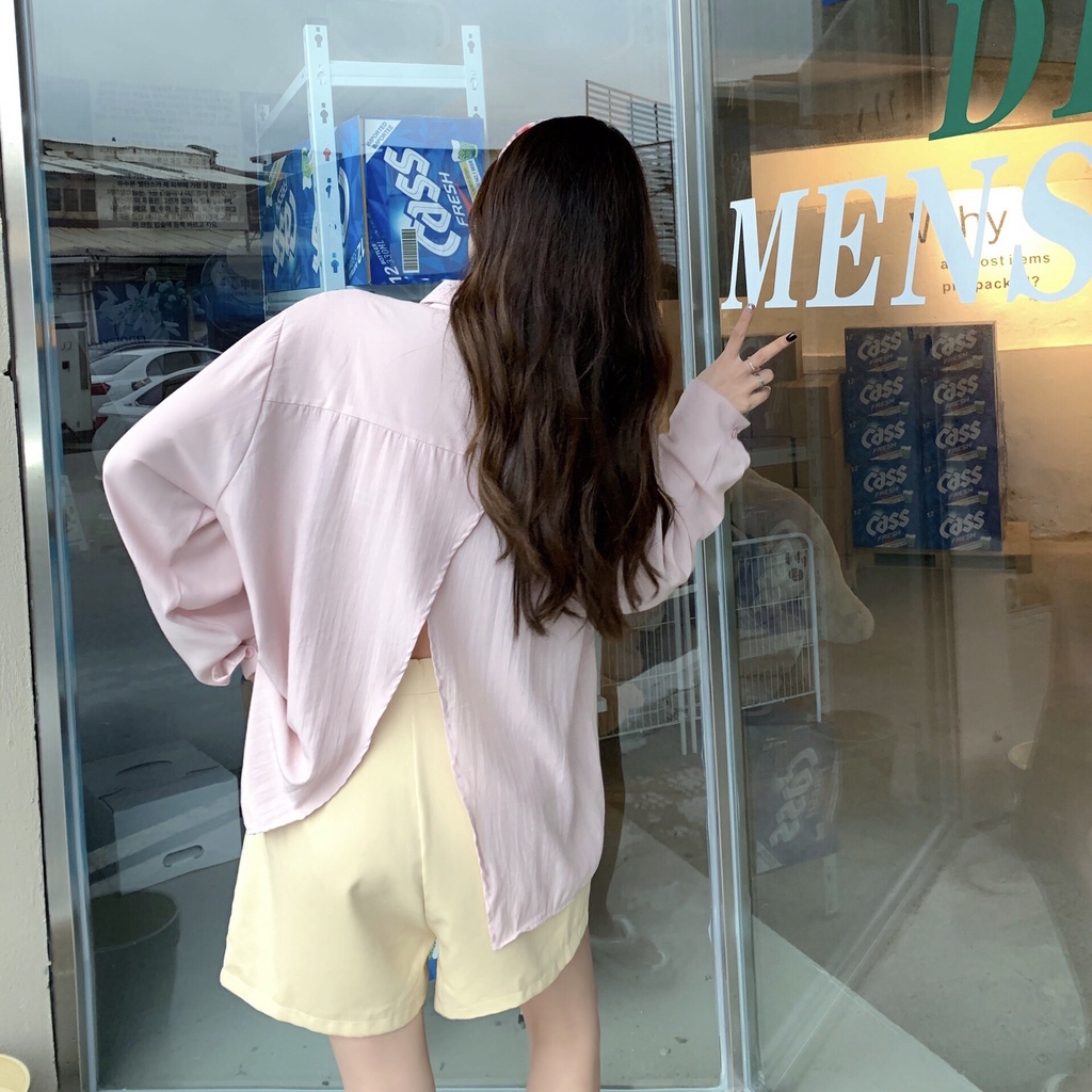 SUXI Áo Sơ Mi Chống Nắng Tay Dài Dáng Rộng Màu Sắc Đơn Giản Dễ Phối Đồ Cho Nữ