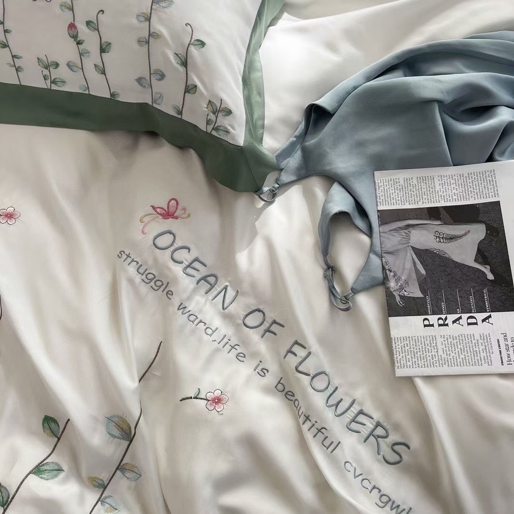 💐💐 Set Chăn Ga Gối Lụa Tencel Modal Thêu Hoa Thiên Nhiên 4 Món Mềm Mịn Chất Đẹp - Mã KG175 💐💐 | BigBuy360 - bigbuy360.vn