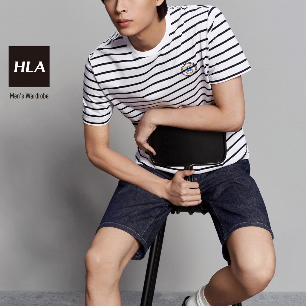 HLA - Áo Thun Nam Ngắn Tay Phối Sọc Cổ Điển Classic Striped T-shirt