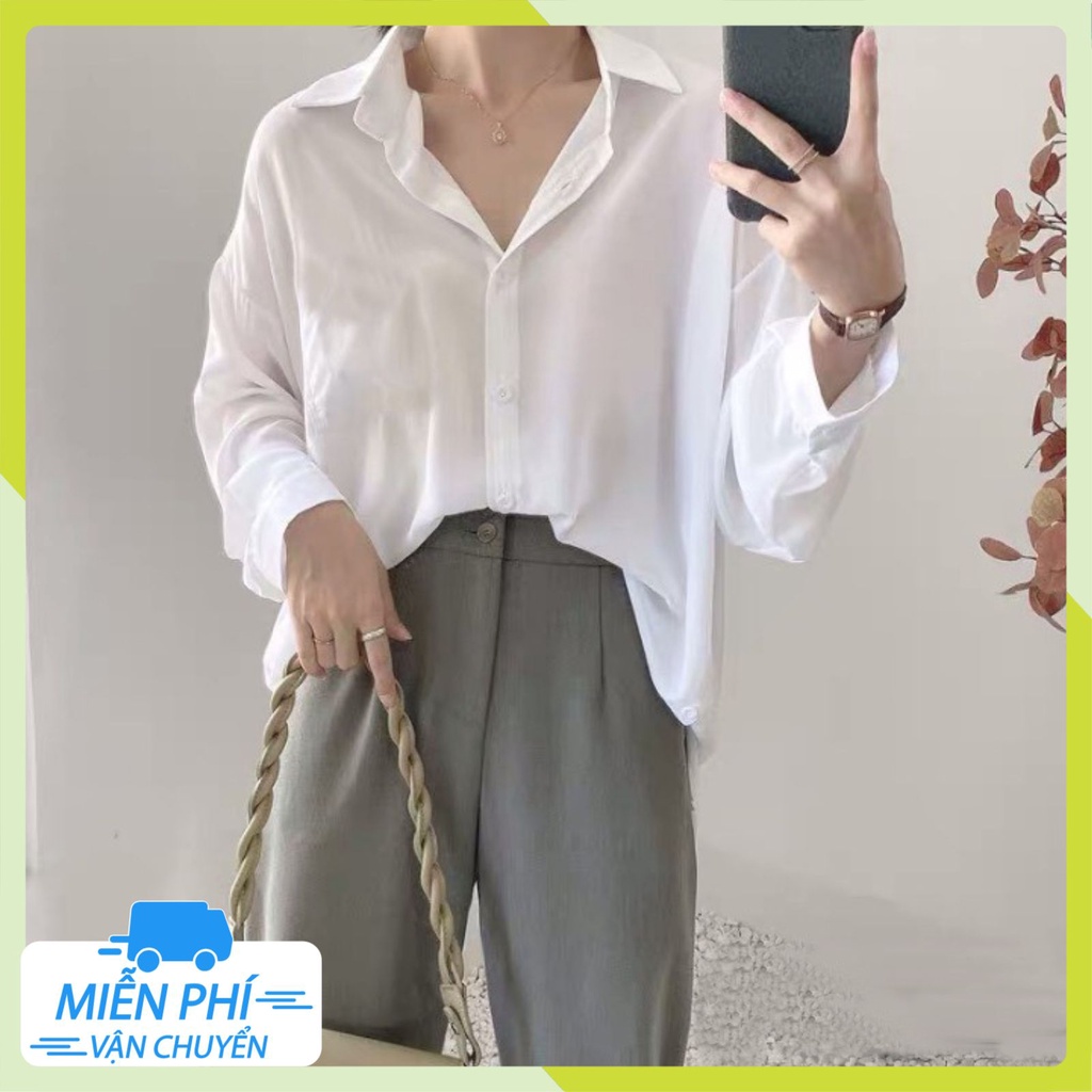 Áo Sơ Mi Nữ Form Rộng TRƠN Basic Unisex Dài Tay chất Cotton lụa Hàn mịn mát,Bigsize suông SM1 | BigBuy360 - bigbuy360.vn