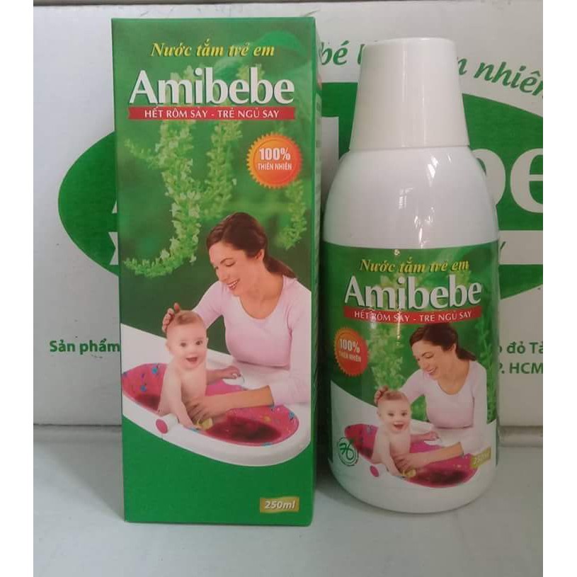 Nước tắm trẻ em Amibebe 250ml Tặng 1 bịch khăn giấy ướt Baby 80 tờ