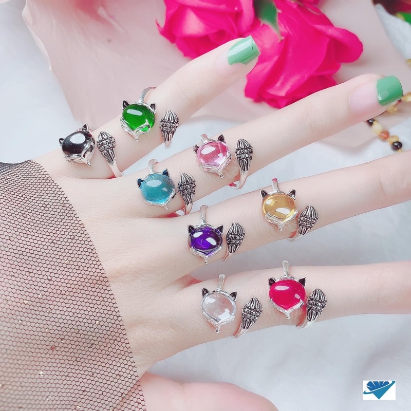 Nhẫn hồ ly đuôi đá tai đá hàng nhập BẠC 925 chuẩn