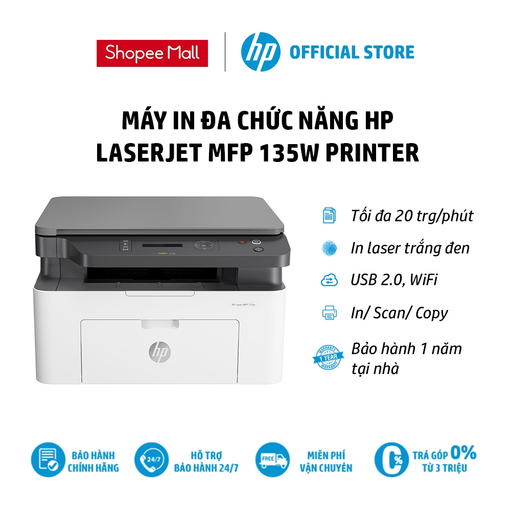 Máy in đa chức năng HP LaserJet MFP 135w Printer, 1Y WTY_4ZB83A - Hàng chính hãng