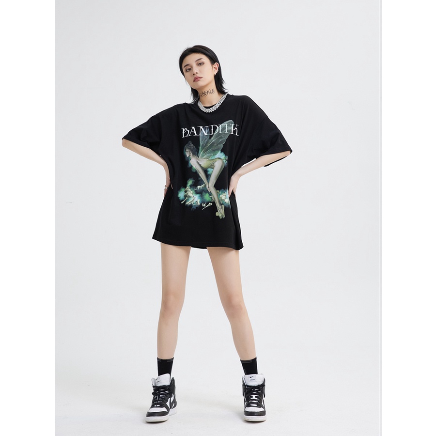 áo form rộng nam nữ thiên thần vải cotton không xù, áo phông tay lỡ angle by Semir