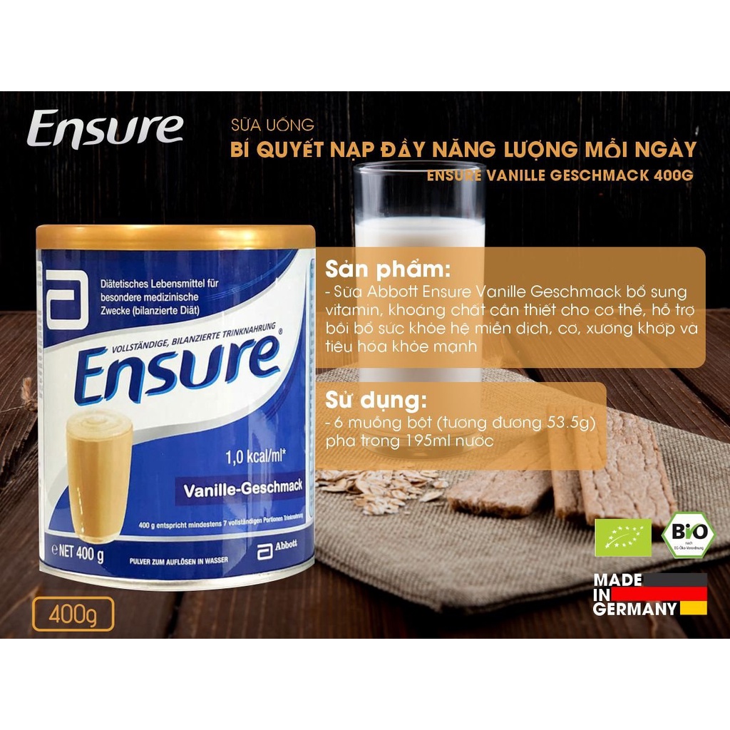 Sữa ensure Đức ENSURE VANILLE  - Date T3/2024 , vận chuyển đường bay 100%