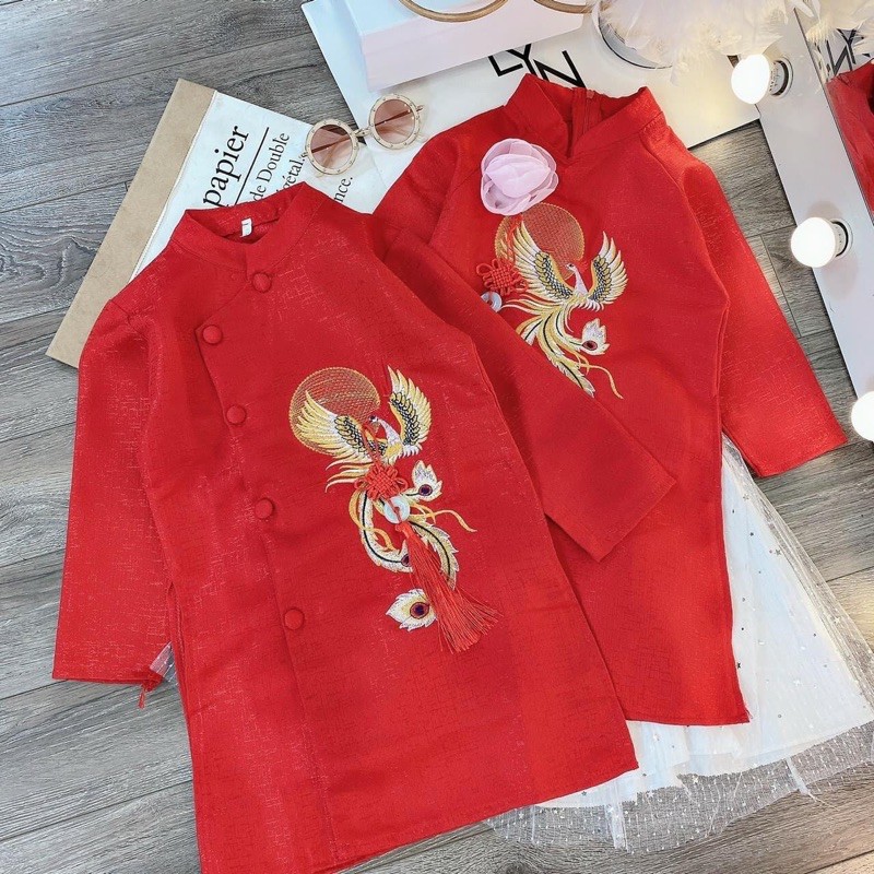 Áo dài đỏ, vàng bé trai, bé gái size đại 18-35kg