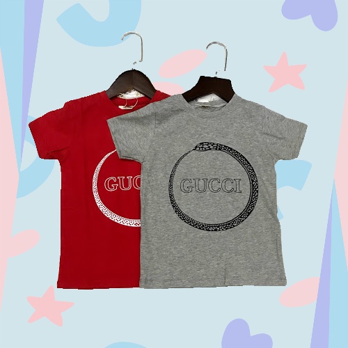 Áo thun cộc tay bé trai , Áo phông trẻ em 1- 6 tuổi họa tiết chữ GUCCI hình tròn A02