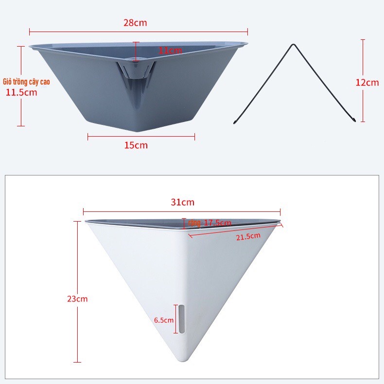 Chậu cây treo tường hình kim tự tháp Oliz-K104. Chậu trồng cây thông minh tự tưới nước