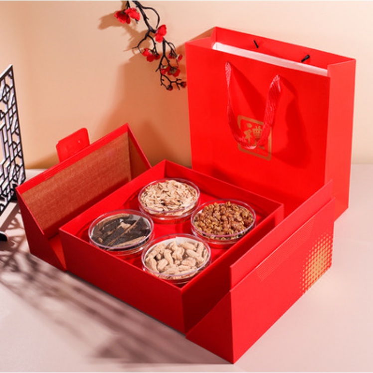 (SET 2 TRONG 1 )HỘP QUÀ 4 NGĂN ĐỰNG ĐÔNG TRÙNG HẠ THẢO- TỔ YẾN- HẢI SÂ M. CAO CẤP (KÈM TÚI XÁCH)