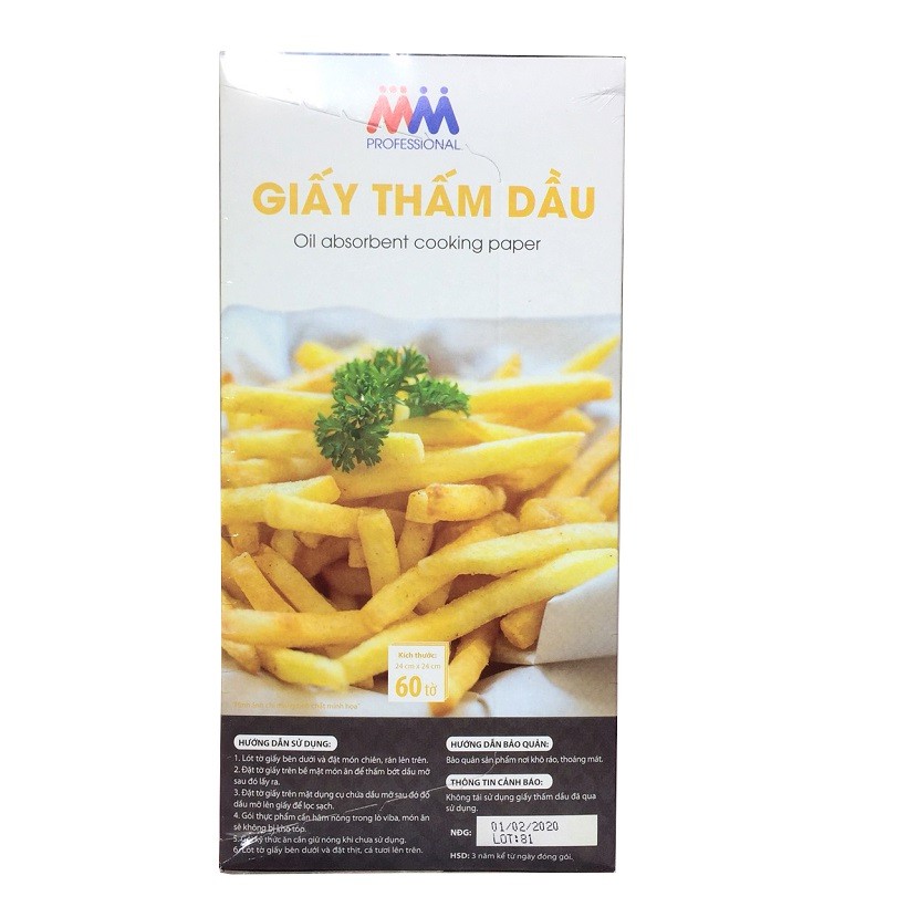 Giấy thấm nấu ăn MM Mega Market 60 tờ/hộp 24x24cm.