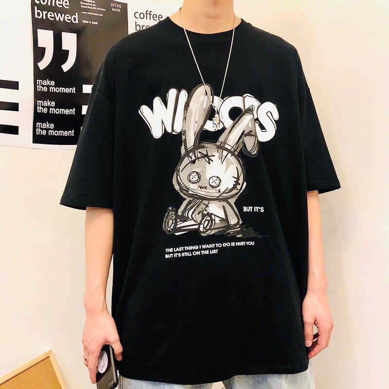 Áo Thun Tay Lỡ Unisex BUNNY WIOOPS Coca Store, Áo Phông Nam Nữ Form Rộng, Đủ Size Từ 35kg Đến 75kg.
