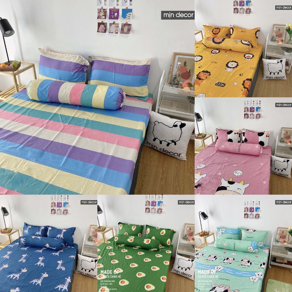 (XẢ HÀNG) Bộ ga gối cotton 3D, drap giường vỏ gối cotton mềm mại mát mịn