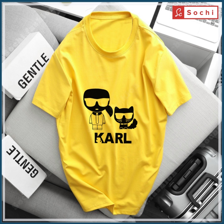 Áo thun nam tay ngắn cổ tròn chất phông cotton cao cấp in Mèo KARL mã GZ510