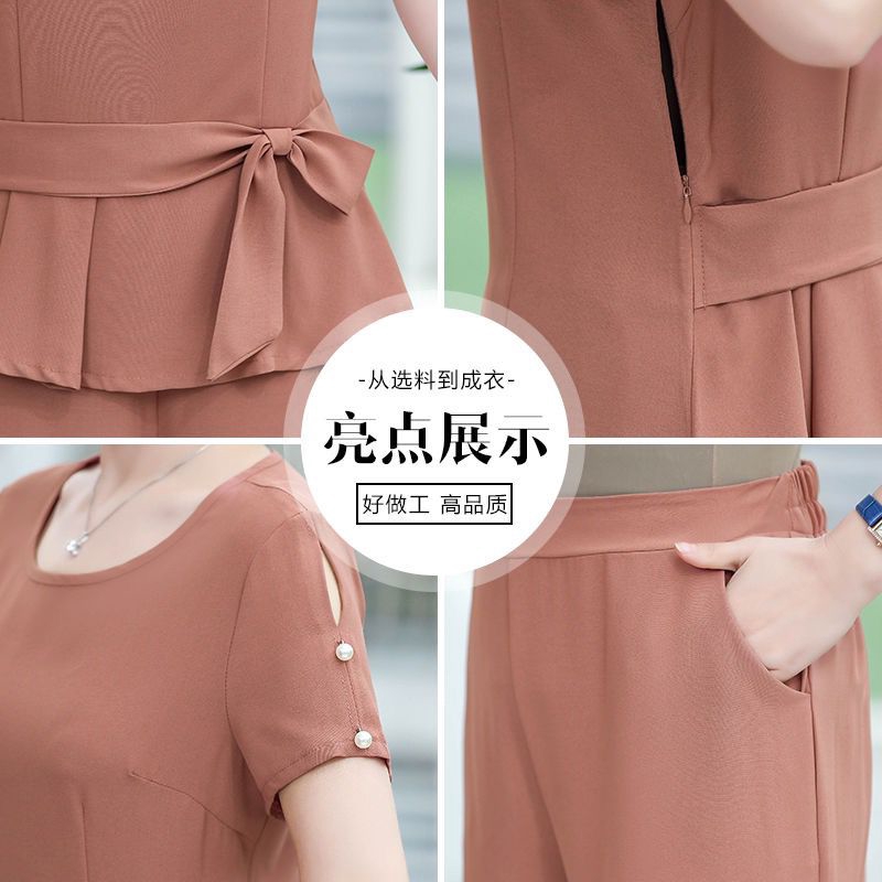 Middle-aged mother wear summer chiffon suit foreign style 40-50 year old women's short sleeve two-piece suit